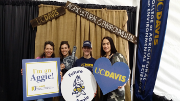 Left to right Deanne Meyer, Betsy Karle Alum and Glenn County Dairy Advisor, Emily Karle future aggie, Jennifer Heguy ANSCI Alum and San Joaquin, Stanislaus, Merced Co Dairy Advisor